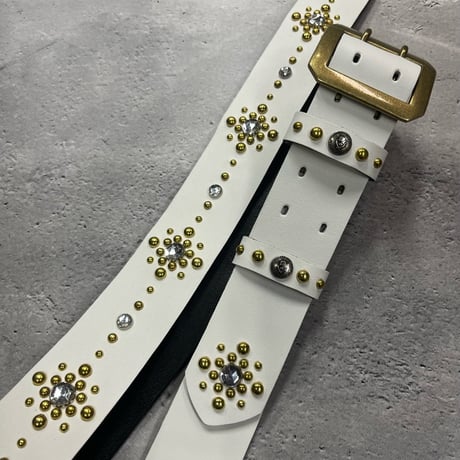 【 42mm Width Hard Leather Guitar Strap / Circle Spots Design 001 】