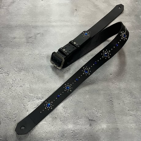 【 42mm Width Hard Leather Guitar Strap / Circle Spots Design 001 】