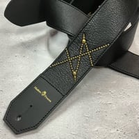 【 50mm Width Soft Leather Guitar Strap / HISASHI Mark Spots Design (Gold) 】（HISASHI Model）