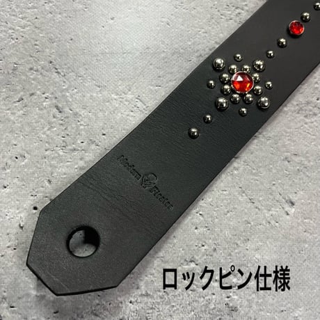 【 42mm Width Hard Leather Guitar Strap / Circle Spots Design 001 】