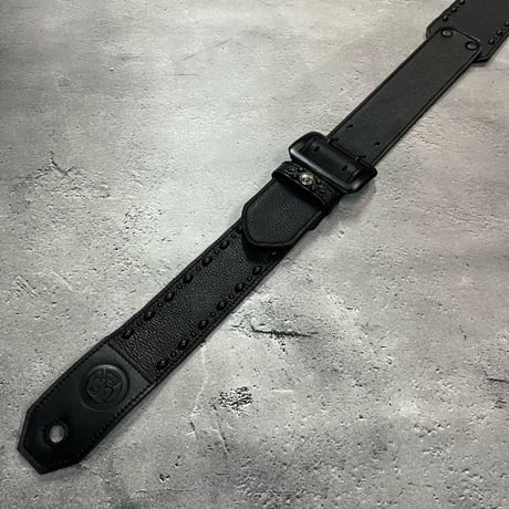 【 70mm Width Soft Leather Bass Strap / Black Express & Round Spots Design 】(IKUO Model)