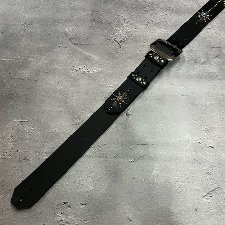 【 42mm Width Hard Leather Guitar Strap / Vintage Spots Design 004 】
