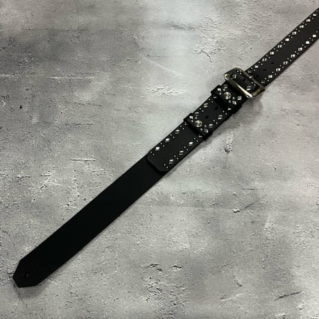 【 42mm Width Hard Leather Guitar Strap / Cross & Side Dia 2Round Spots Design 】
