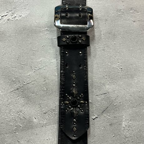 【 42mm Width Vintage Leather Guitar Strap / Vintage Spots Design 002（Black-AQ）】（SUGIZO Model）
