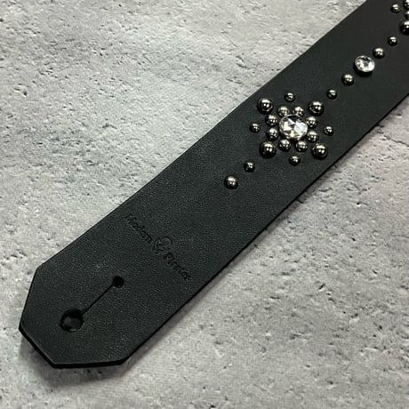 【 42mm Width Hard Leather Guitar Strap / Circle Spots Design 001 】