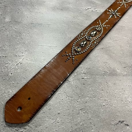 【 42mm Width Vintage Leather Guitar Strap / Vintage Spots Design 002（Camel）】（SUGIZO Model）