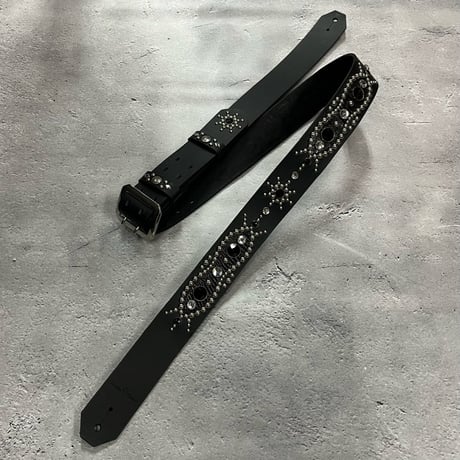 【 42mm Width Hard Leather Guitar Strap / Vintage Spots Design 002 】