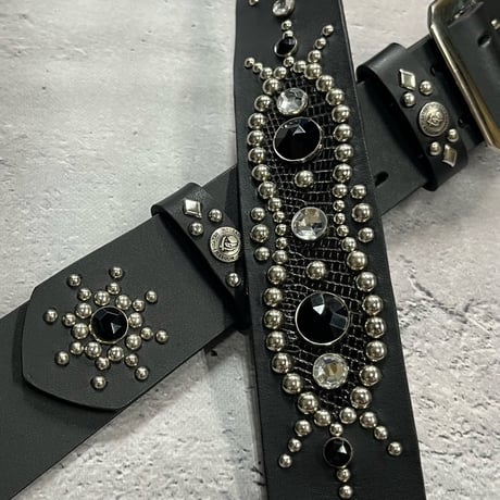 【 42mm Width Hard Leather Guitar Strap / Vintage Spots Design 002 】