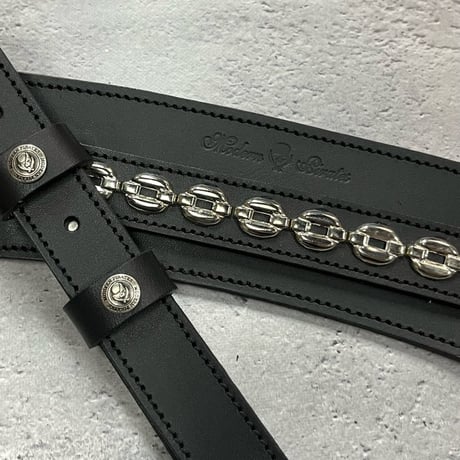 【 24mm Width Hard Leather Guitar / 1Row Chain Spots Design 】