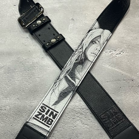 【 50mm Width Soft Leather Guitar Strap / SIN ZMB Monochrome Print Design 002 】（HISASHI Model）