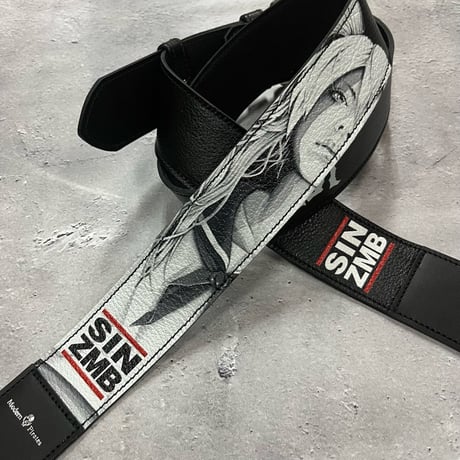 【 50mm Width Soft Leather Guitar Strap / SIN ZMB Monochrome Print Design 001 】（HISASHI Model）