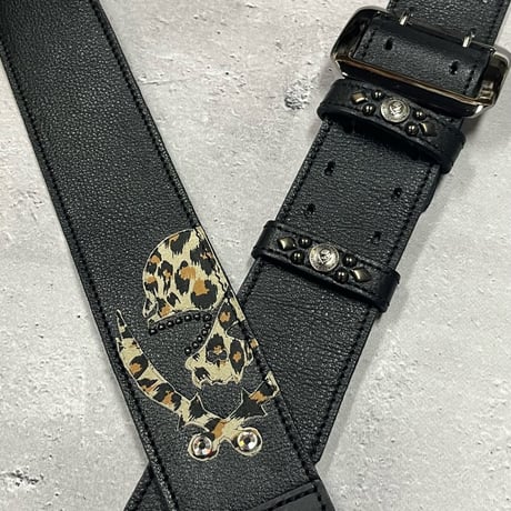 【 50mm Width Soft Leather Guitar Strap / Leopard Skull Design 】