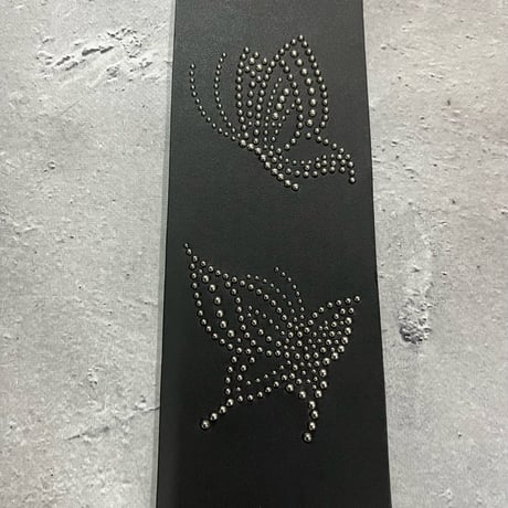 【 70mm Width Hard Leather Guitar Strap / Two Butterflies Spots Design 】