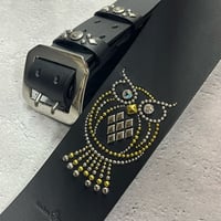 【 60mm Width Hard Leather Guitar Strap / Owl Spots Design 】