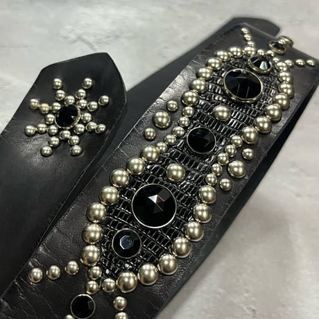 【 42mm Width Vintage Leather Guitar Strap / Vintage Spots Design 001（Silver）】（SUGIZO Model）
