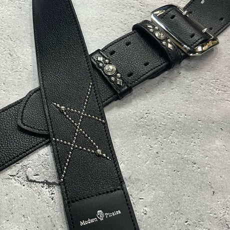 【 50mm Width Soft Leather Guitar Strap / HISASHI Mark Spots Design (Silver) 】（HISASHI Model）