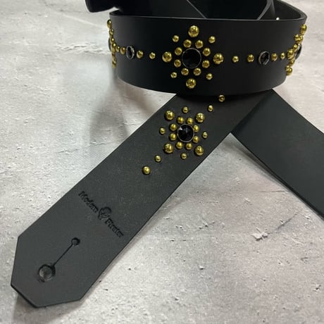 【 42mm Width Hard Leather Guitar Strap / Circle Spots Design 001 】