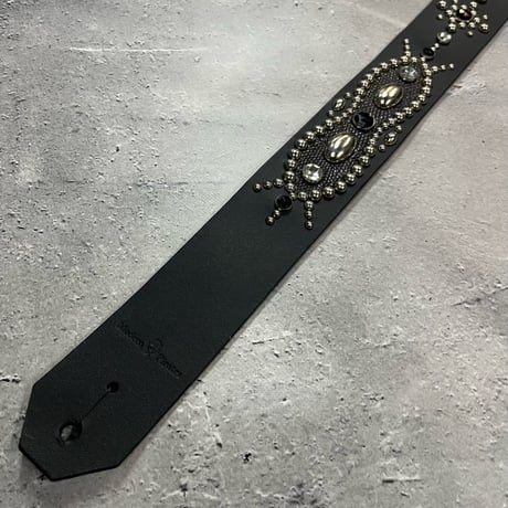 【 42mm Width Hard Leather Guitar Strap / Vintage Spots Design 003 】
