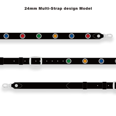 【 24mm Width Hard Leather Guitar Strap / Round Spots & Rhinestone Design 】