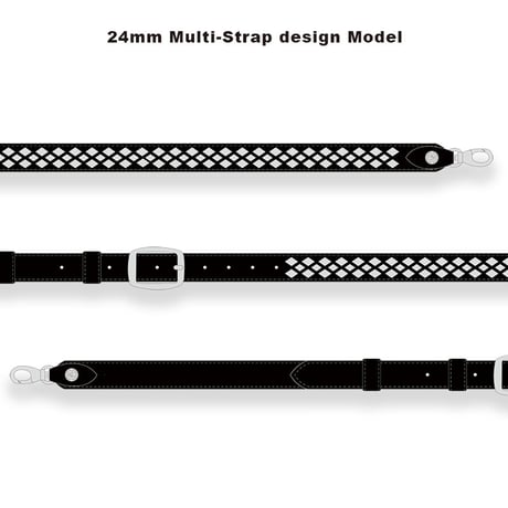 【 24mm Width Hard Leather Guitar Strap / 2×1Row Daiamond Spots Design 】
