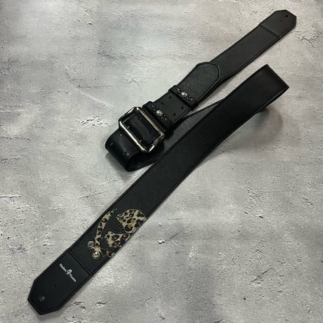 【 50mm Width Soft Leather Guitar Strap / Leopard Skull Design 】