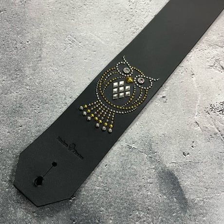 【 60mm Width Hard Leather Guitar Strap / Owl Spots Design 】