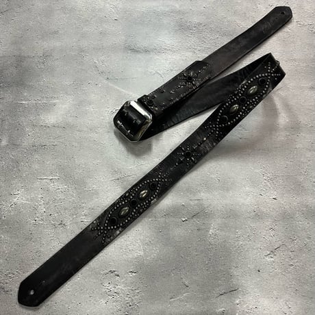 【 42mm Width Vintage Leather Guitar Strap / Vintage Spots Design 002（Black-AQ）】（SUGIZO Model）