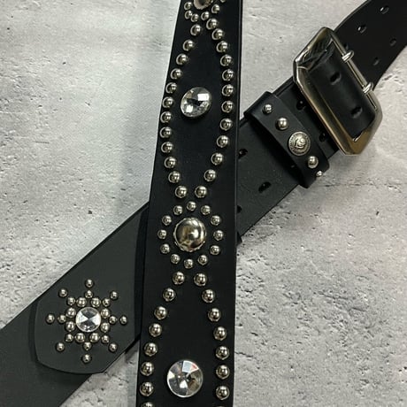 【 42mm Width Hard Leather Guitar Strap / Vintage Spots Design 001 】