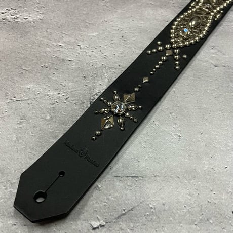 【 42mm Width Hard Leather Guitar Strap / Vintage Spots Design 004 】
