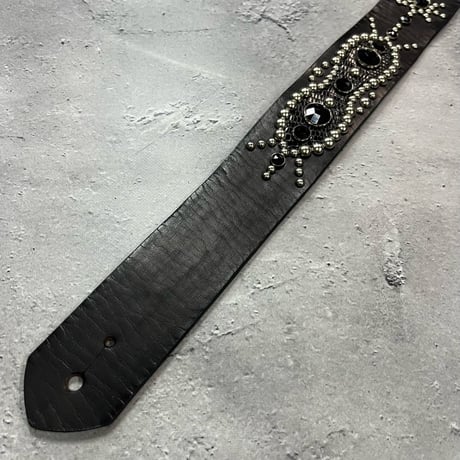 【 42mm Width Vintage Leather Guitar Strap / Vintage Spots Design 001（Silver）】（SUGIZO Model）