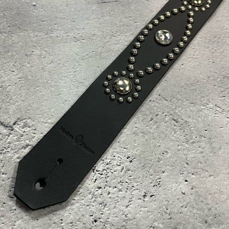 【 42mm Width Hard Leather Guitar Strap / Vintage Spots Design 001 】