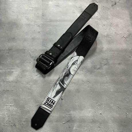 【 50mm Width Soft Leather Guitar Strap / SIN ZMB Monochrome Print Design 002 】（HISASHI Model）