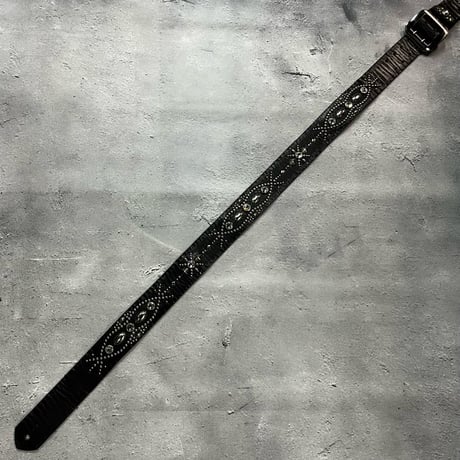 【 42mm Width Vintage Leather Guitar Strap / Vintage Spots Design 002（Black）】（SUGIZO Model）