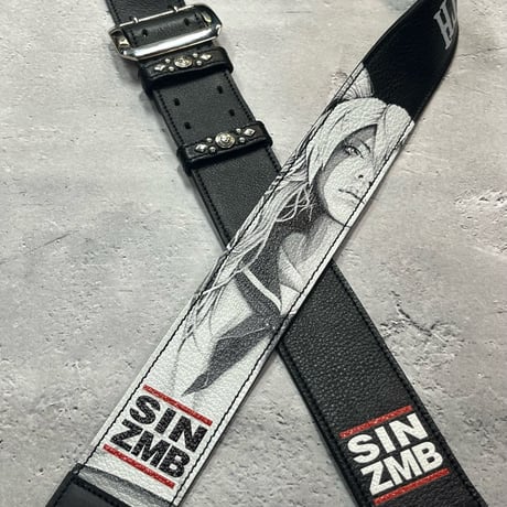 【 50mm Width Soft Leather Guitar Strap / SIN ZMB Monochrome Print Design 001 】（HISASHI Model）