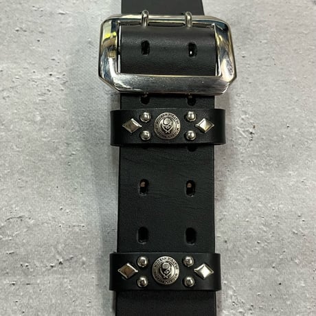 【 42mm Width Hard Leather Guitar Strap / 3×2Row Dia Pyramid Spots Design 】