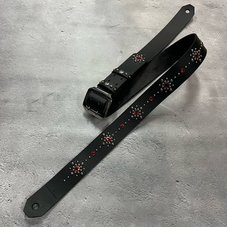 【 42mm Width Hard Leather Guitar Strap / Circle Spots Design 001 】