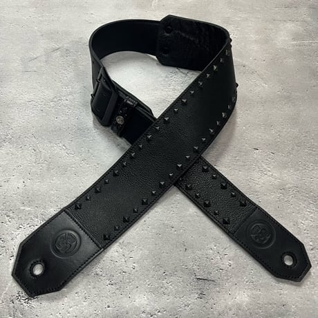 【 70mm Width Soft Leather Bass Strap / Black Pyramid Spots Design 】(IKUO Model)
