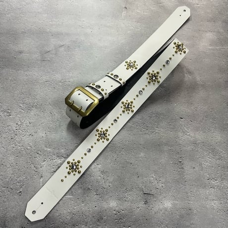 【 42mm Width Hard Leather Guitar Strap / Circle Spots Design 001 】