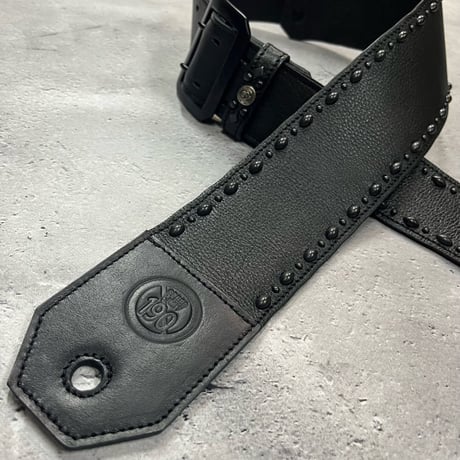 【 70mm Width Soft Leather Bass Strap / Black Express & Round Spots Design 】(IKUO Model)
