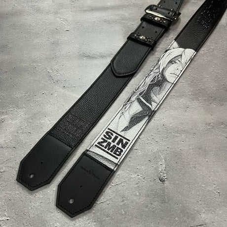 【 50mm Width Soft Leather Guitar Strap / SIN ZMB Monochrome Print Design 002 】（HISASHI Model）