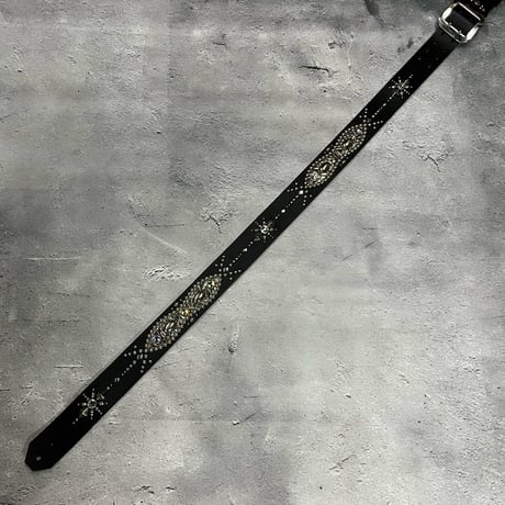 【 42mm Width Hard Leather Guitar Strap / Vintage Spots Design 004 】