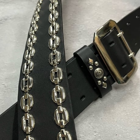 【 50mm Width Hard Leather Guitar Strap / Side Chain Spots Design 】