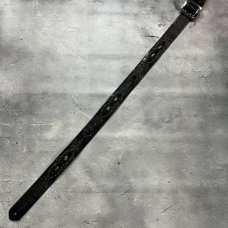 【 42mm Width Vintage Leather Guitar Strap / Vintage Spots Design 002（Black-AQ）】（SUGIZO Model）