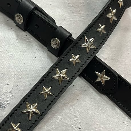 【 24mm Width Hard Leather Guitar Strap / 1Row Star Spots Design 】