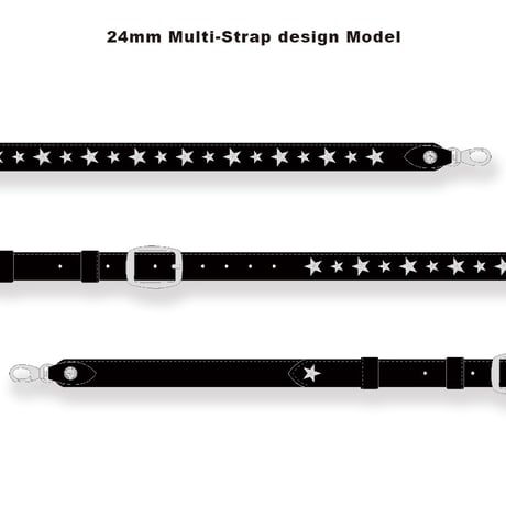 【 24mm Width Hard Leather Guitar Strap / 1Row Star Spots Design 】