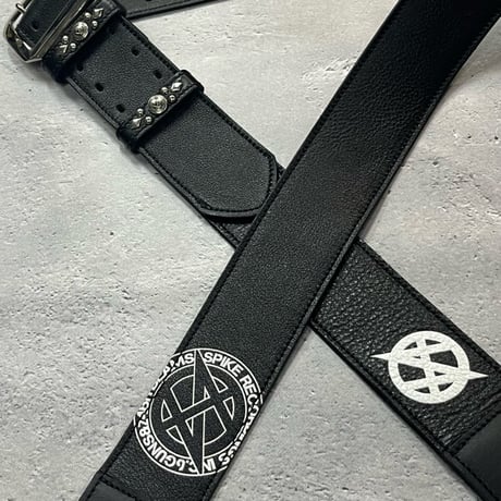 【 50mm Width Soft Leather Guitar Strap / SPIKE RECORDINGS Print Design 】（HISASHI Model）
