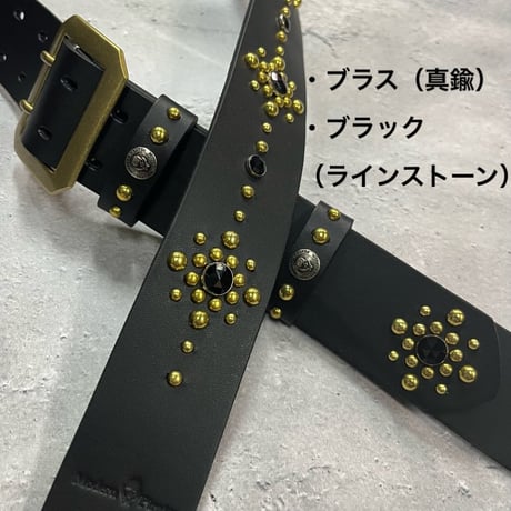 【 42mm Width Hard Leather Guitar Strap / Circle Spots Design 001 】