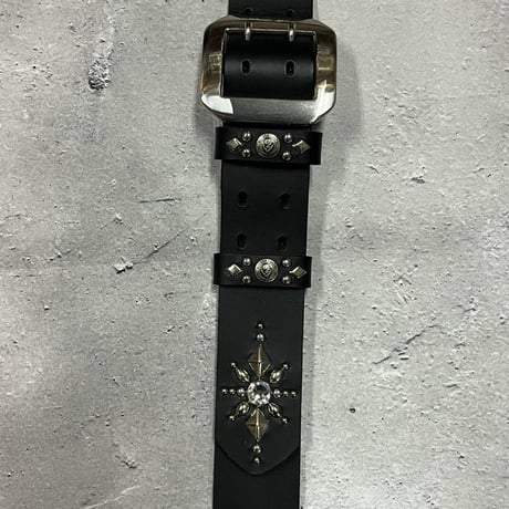 【 42mm Width Hard Leather Guitar Strap / Vintage Spots Design 004 】