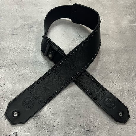 【 70mm Width Soft Leather Bass Strap / Black Express & Round Spots Design 】(IKUO Model)
