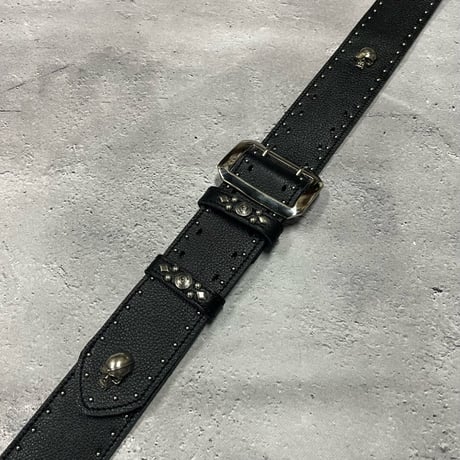 【 50mm Width Soft Leather Guitar Strap / Side Round & Skull Spots Design 】